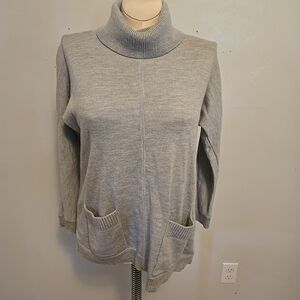 Talbots 100% Merino Wool Turtleneck Sweater Ribbed Gray L